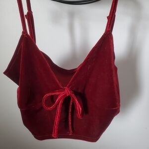 ROMWE Burgundy Velvet Tie-Front Tank Top